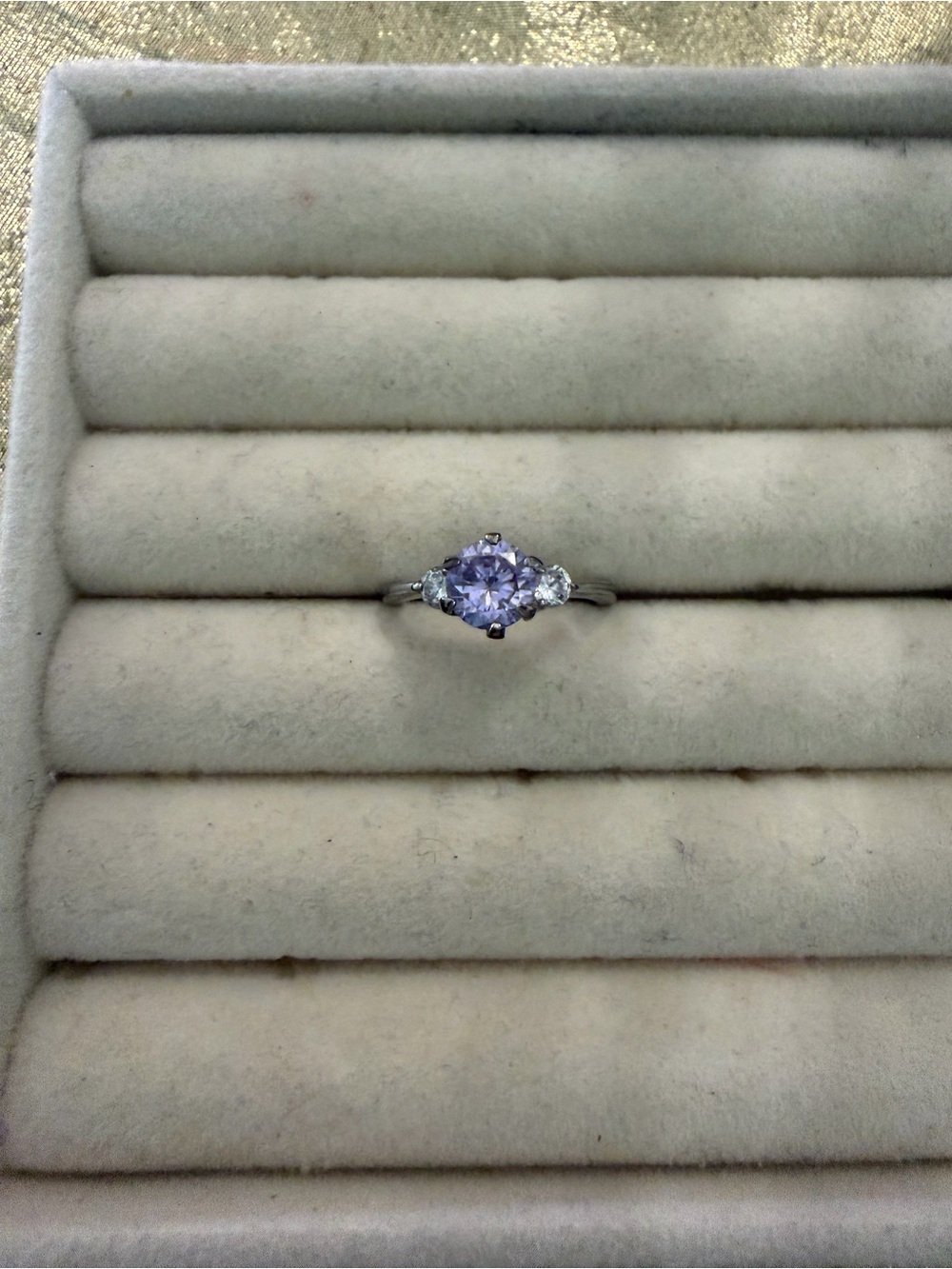 Lavender Centerstone Sterling Silver Three-Stone Ring